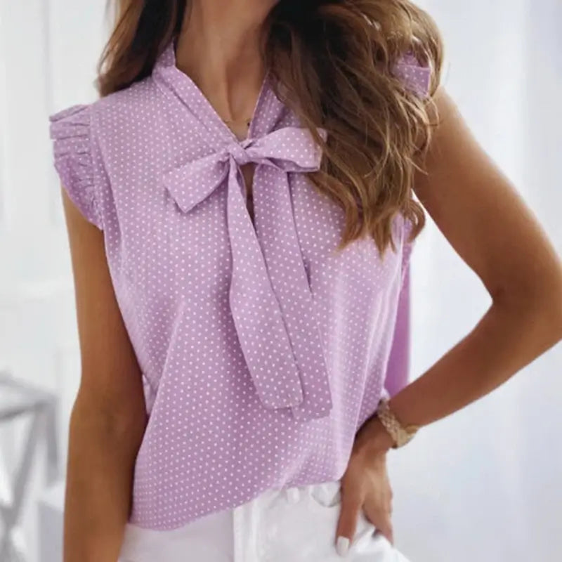 Belle's Summer Bow Tied Neck Polka Dot Top